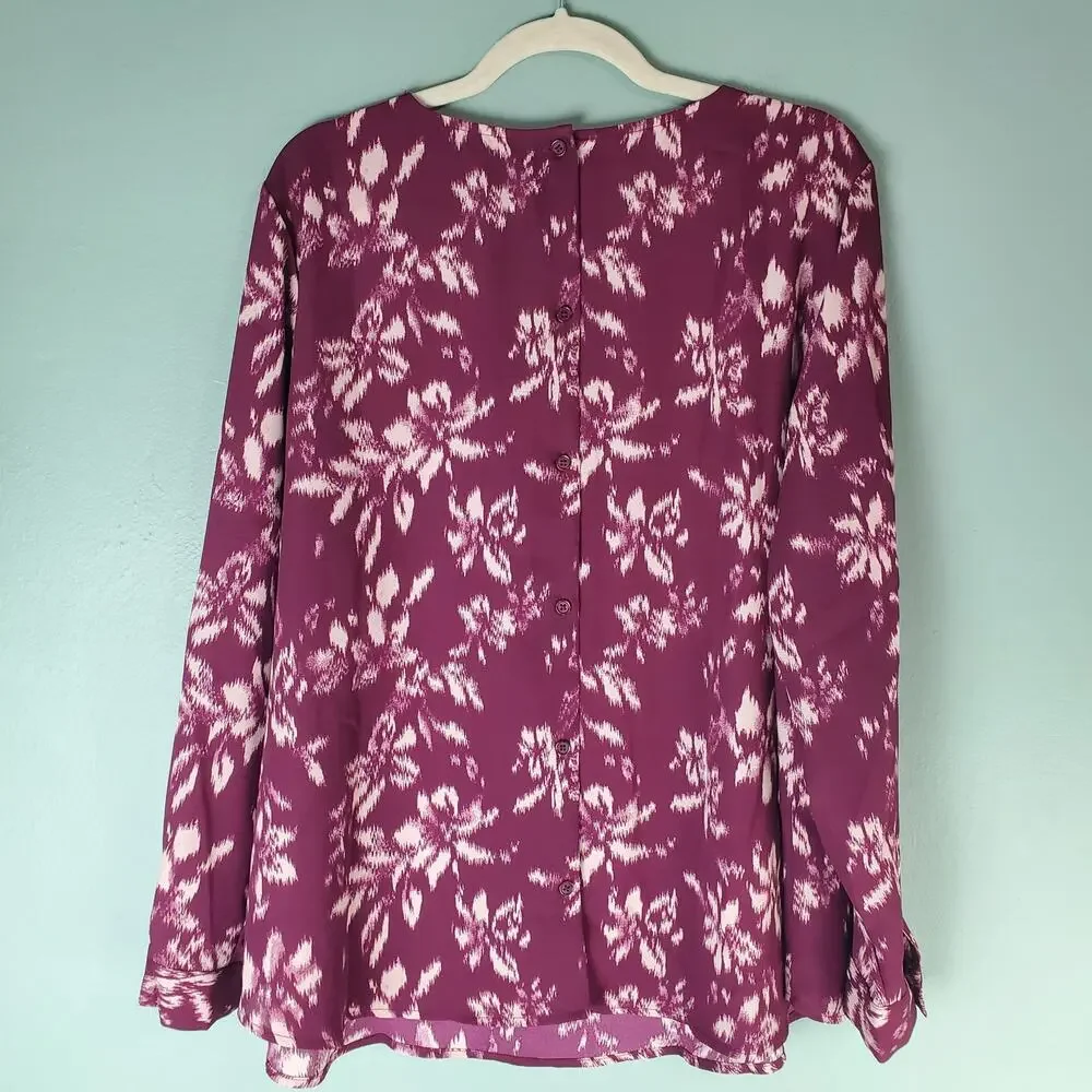 Maurices Womens Floral Button Back Long Sleeve Blouse Top Size 1X